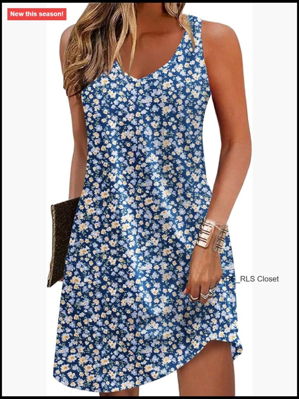 Loose V Neck Sleeveless Sundress With Pockets Floral Tank Dress